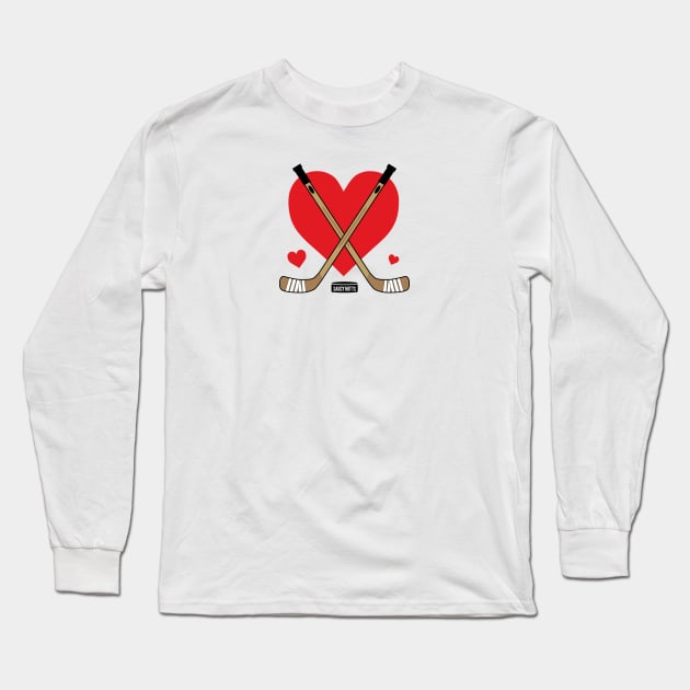 Love Heart Hockey Sticks Long Sleeve T-Shirt by SaucyMittsHockey